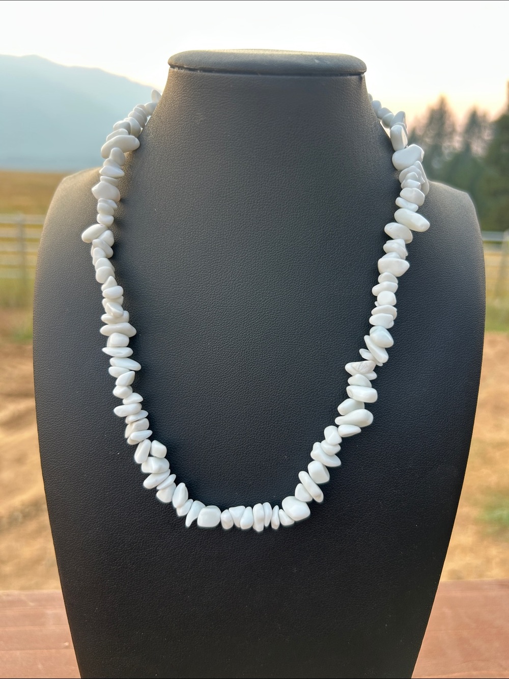 White Quartz Tumbled Rock Chip Bead Necklace